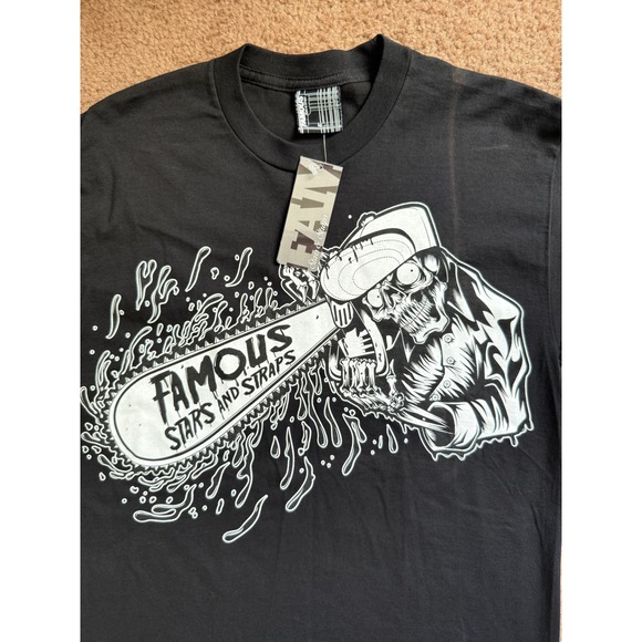 Famous‎ Stars and Straps T Shirt Size Medium Black Chainsaw Skull Graphic Mens - Picture 5 of 9